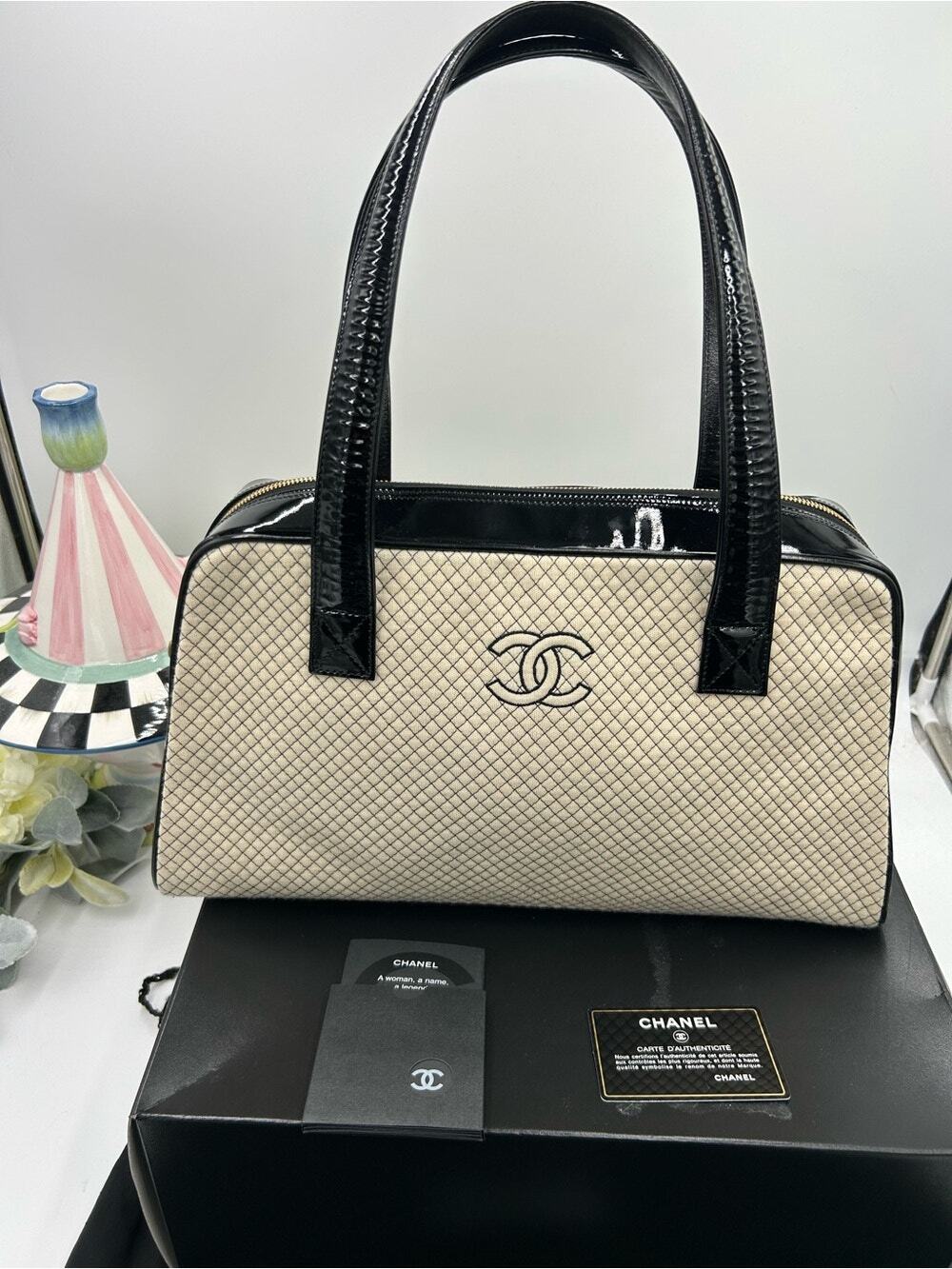 Women's Chanel vintage quilted CC bowling bag made in Italy NWT